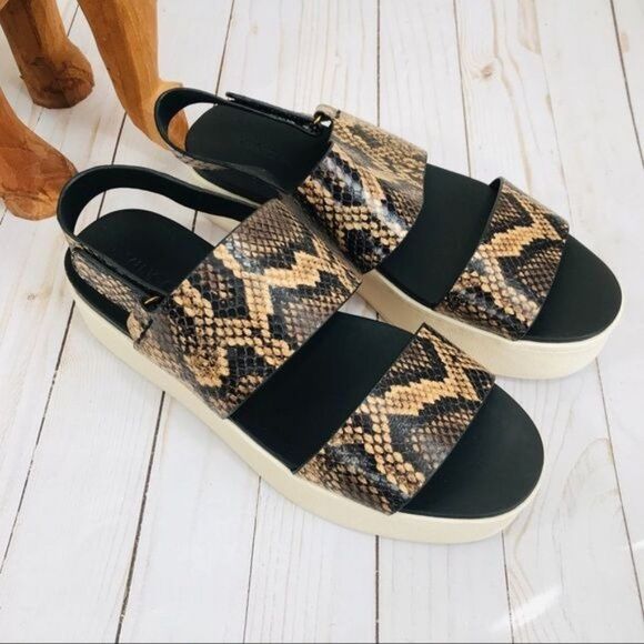 VINCE Westport Leather Snake Embossed Platform Sandals Size 10 - Picture 8 of 12